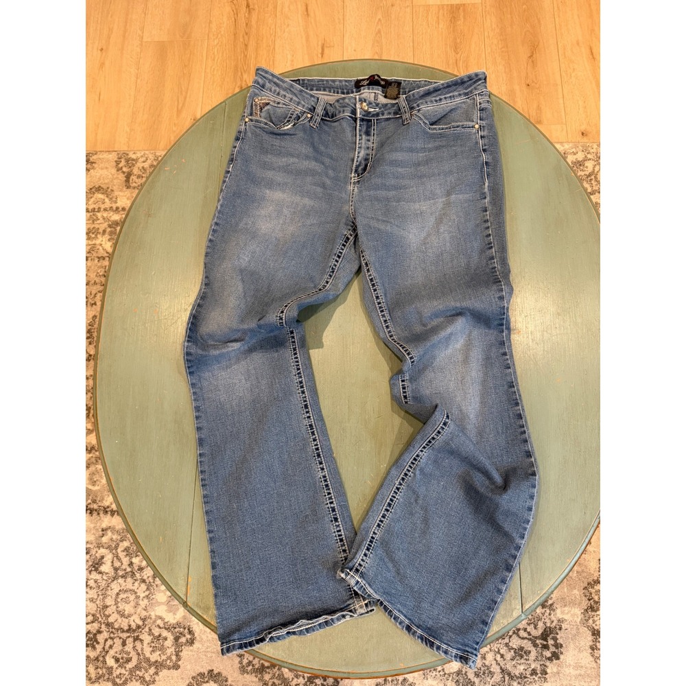 Love Indigo Womens Bootcut Jeans Size 14 Blue Medium Wash Cross Back‎ Pockets
